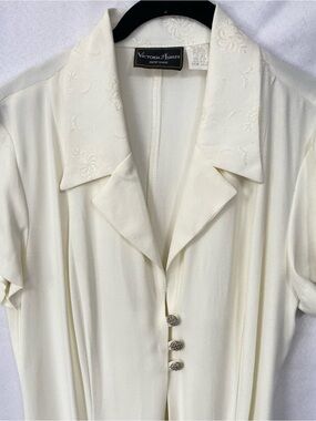 Vintage Victoria Ashley New York Cream Embroidered Collar Button-Front Dress